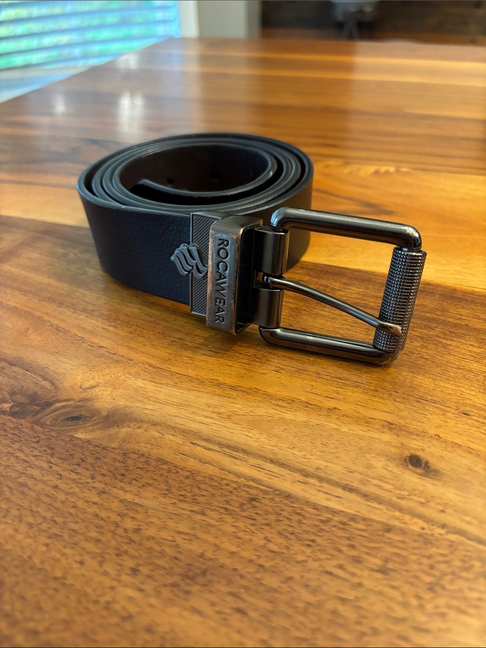 Rocawear Black Silver Hardware Bonded Leather Belt Size 42